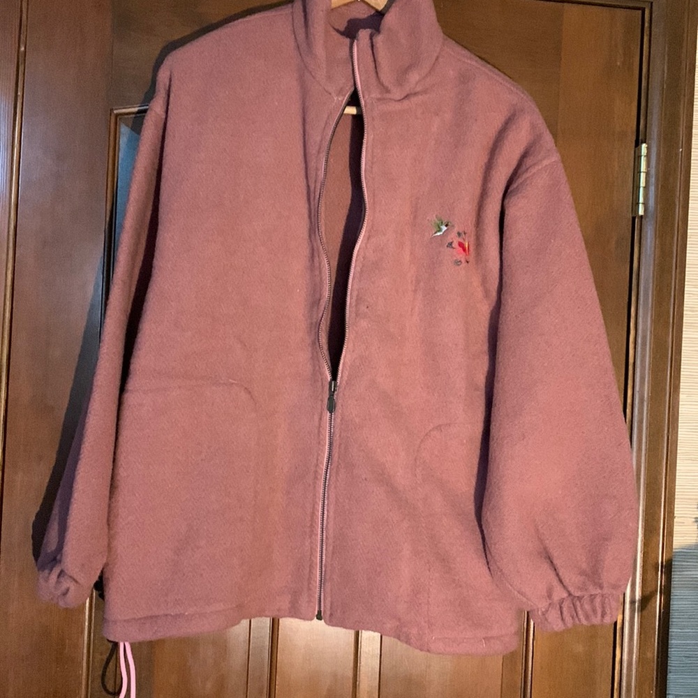 Cabin Fever Pink Cozy Jacket with Hummingbird Applique Size M